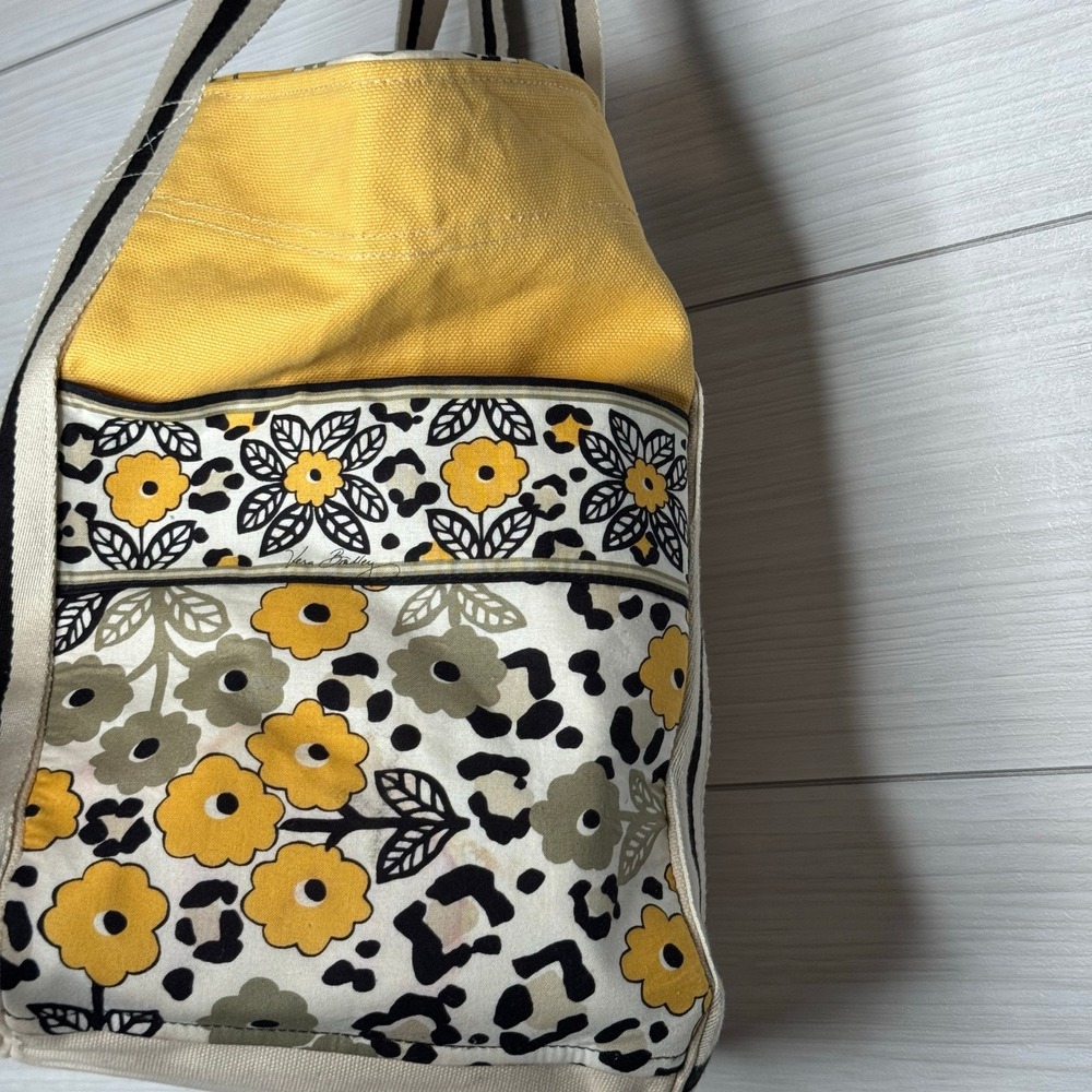 Vera Bradley Tote Bag Yellow Floral Leopard Print Canvas Shoulder Bag - Picture 2 of 12